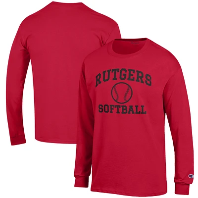 Men's Champion Scarlet Rutgers Knights Softball Icon Long Sleeve T-Shirt