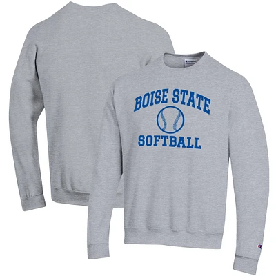Men's Champion Gray Boise State Broncos Softball Icon Crewneck Pullover Sweatshirt
