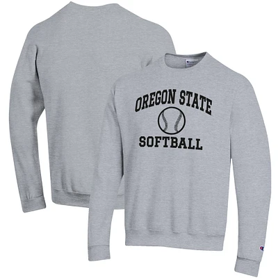 Men's Champion Gray Oregon State Beavers Softball Icon Crewneck Pullover Sweatshirt