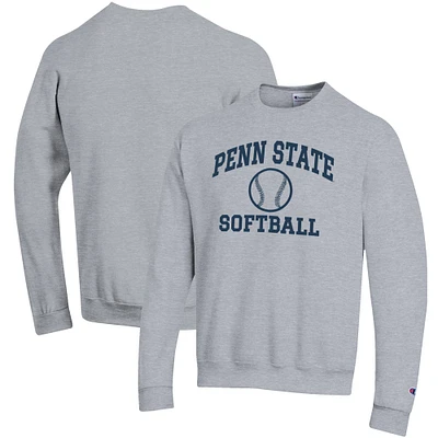 Men's Champion Gray Penn State Nittany Lions Softball Icon Crewneck Pullover Sweatshirt