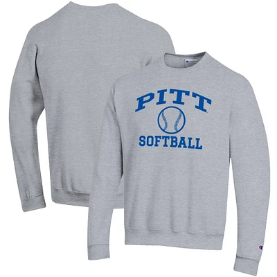 Men's Champion Gray Pitt Panthers Softball Icon Crewneck Pullover Sweatshirt