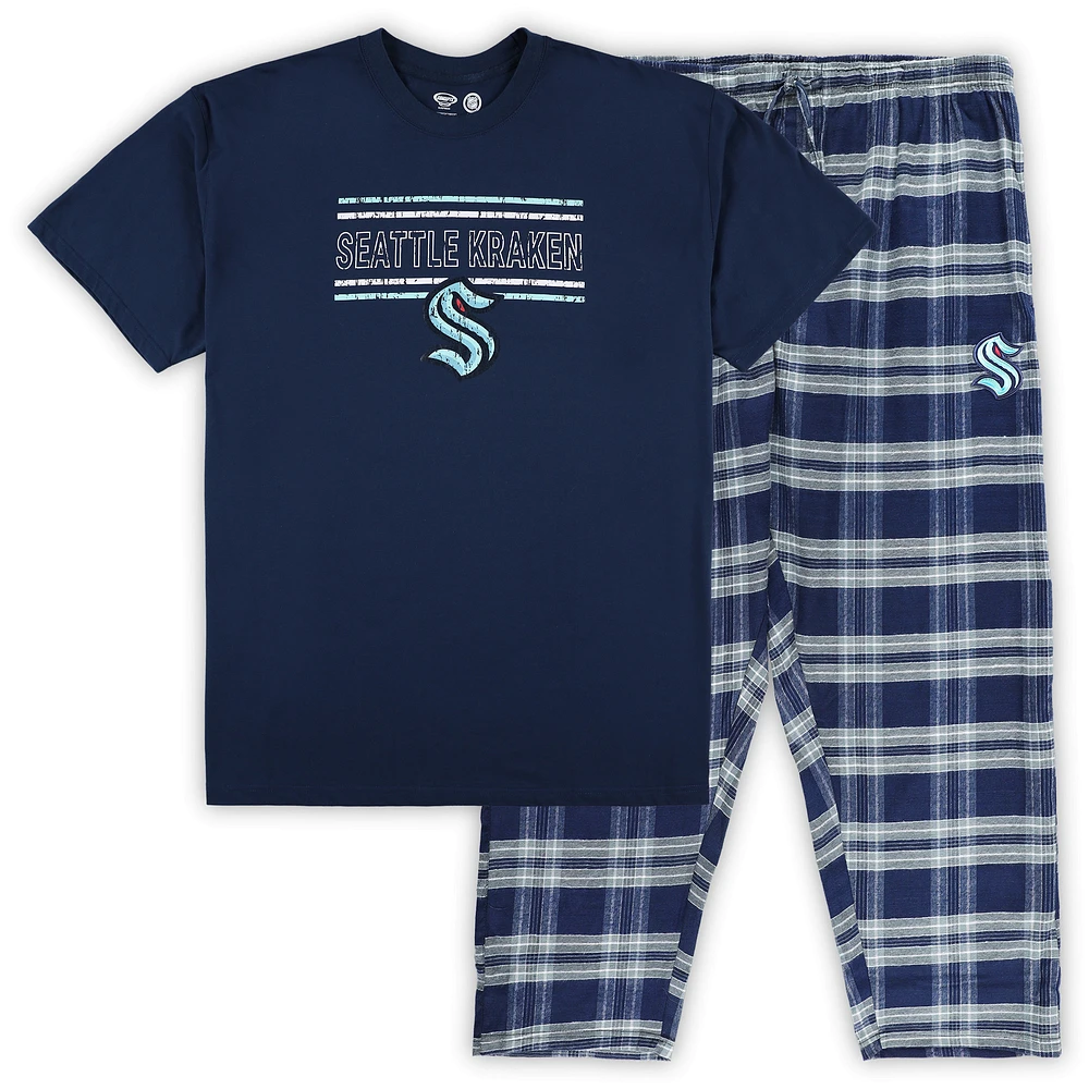 Men's Deep Sea Blue/Gray Seattle Kraken Big & Tall T-Shirt Pajama Pants Sleep Set