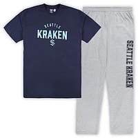 Men's Seattle Kraken Navy/Heather Gray Big & Tall T-Shirt Pants Lounge Set
