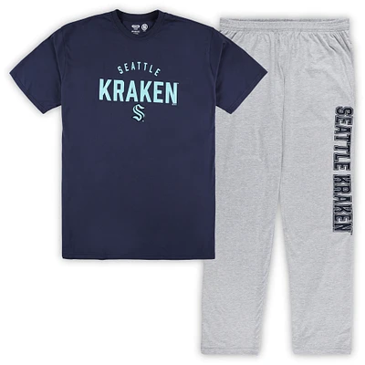 Men's Seattle Kraken Navy/Heather Gray Big & Tall T-Shirt Pants Lounge Set
