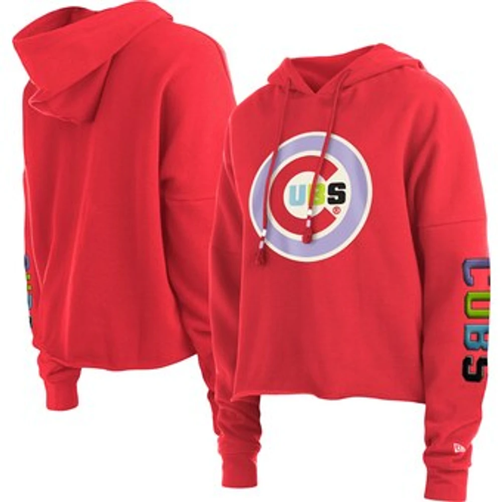 Women's New Era Red Chicago Cubs Fashion High Hip Pullover Hoodie