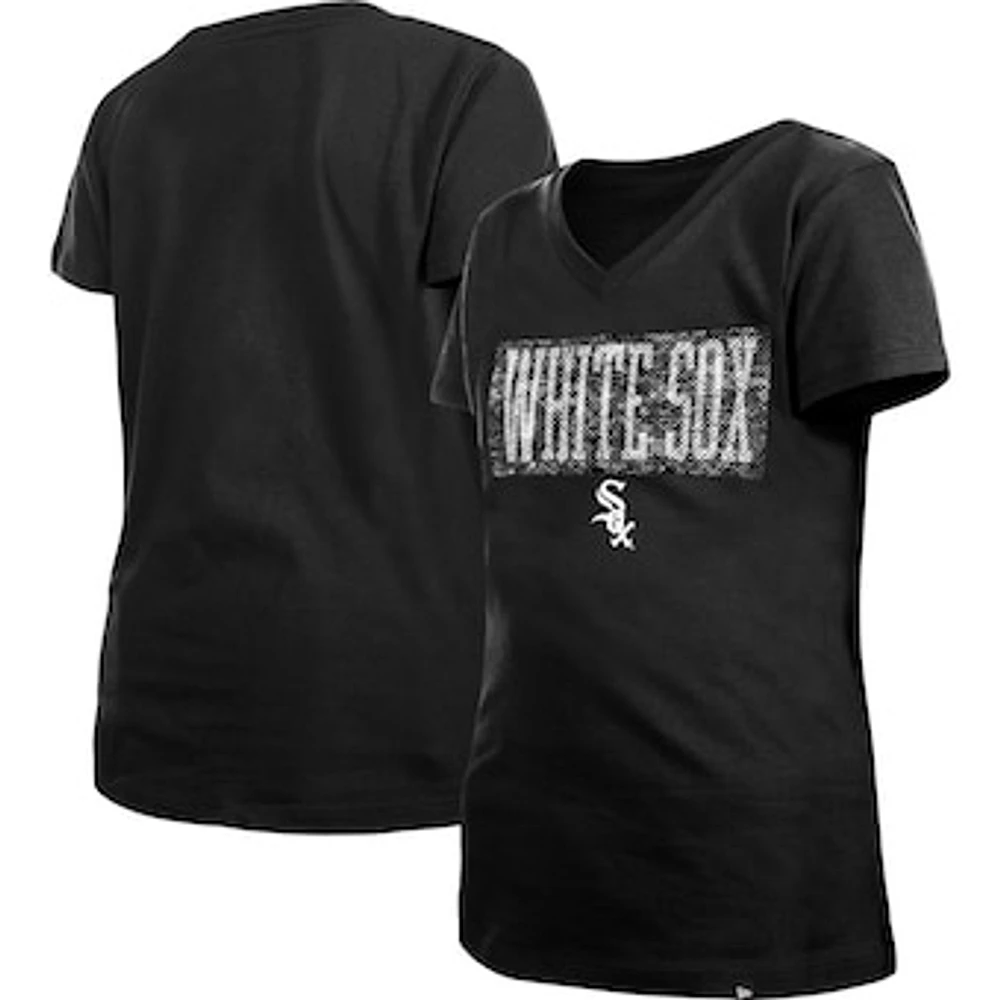 Girls Youth New Era Black Chicago White Sox Flip Sequin Team V-Neck T-Shirt