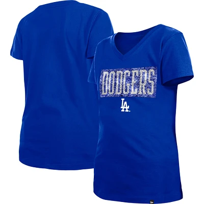 Girls Youth New Era Royal Los Angeles Dodgers Flip Sequin Team V-Neck T-Shirt