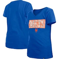 Girls Youth New Era Royal New York Mets Flip Sequin Team V-Neck T-Shirt