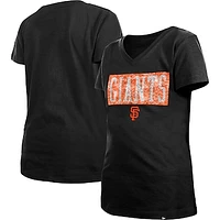 Girls Youth New Era Black San Francisco Giants Flip Sequin Team V-Neck T-Shirt