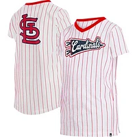 Girls Youth New Era White St. Louis Cardinals Pinstripe V-Neck T-Shirt