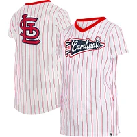 Girls Youth New Era White St. Louis Cardinals Pinstripe V-Neck T-Shirt