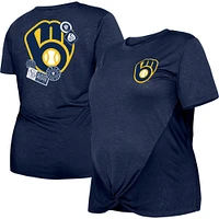 Women's New Era Navy Milwaukee Brewers Plus Size Two-Hit Front Knot T-Shirt