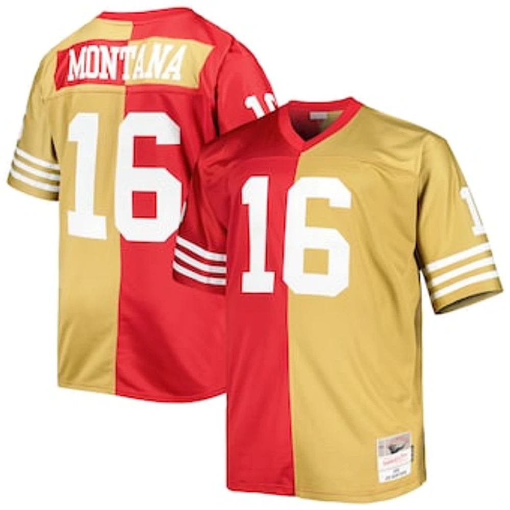 Men's Mitchell & Ness Joe Montana Scarlet/Gold San Francisco 49ers Big Tall Split Legacy Retired Player Replica Jersey