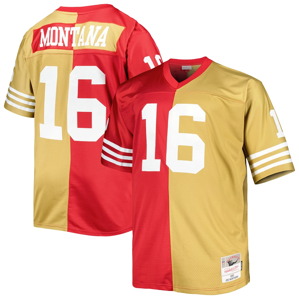 Men's Mitchell & Ness Joe Montana Scarlet/Gold San Francisco 49ers Big Tall Split Legacy Retired Player Replica Jersey