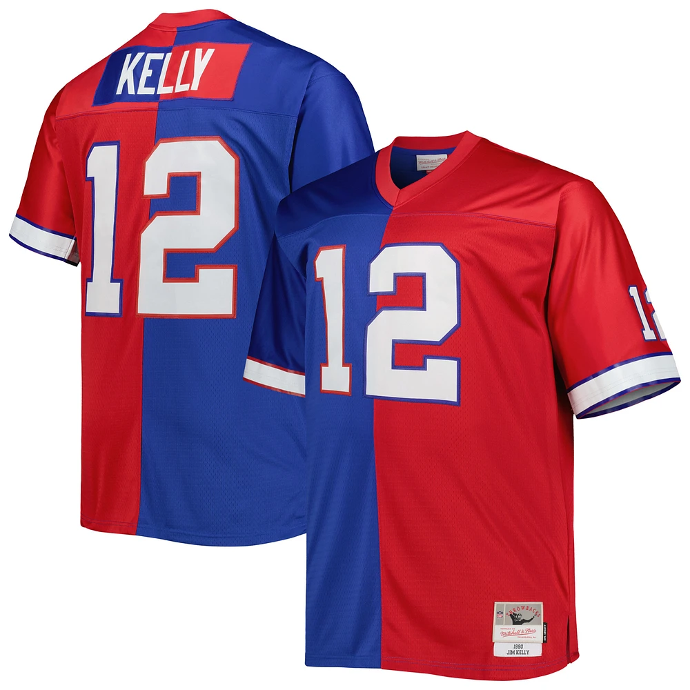 Men's Mitchell & Ness Jim Kelly Royal/Red Buffalo Bills Big Tall Split Legacy Retired Player Replica Jersey