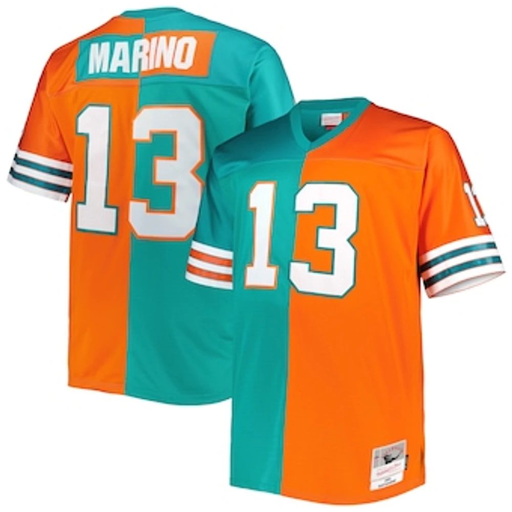 Men's Mitchell & Ness Dan Marino Aqua/Orange Miami Dolphins Big Tall Split Legacy Retired Player Replica Jersey