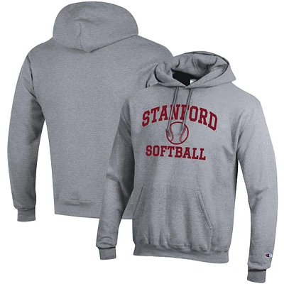 Men's Champion Gray Stanford Cardinal Softball Icon Pullover Hoodie