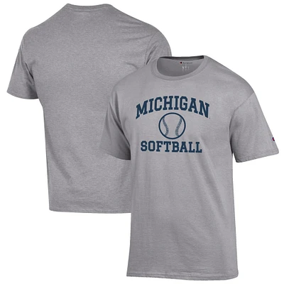 Men's Champion Gray Michigan Wolverines Softball Icon T-Shirt