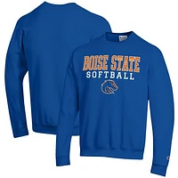Men's Champion Royal Boise State Broncos Softball Stack Pullover Crewneck Sweatshirt
