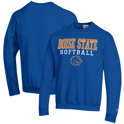 Men's Champion Royal Boise State Broncos Softball Stack Pullover Crewneck Sweatshirt