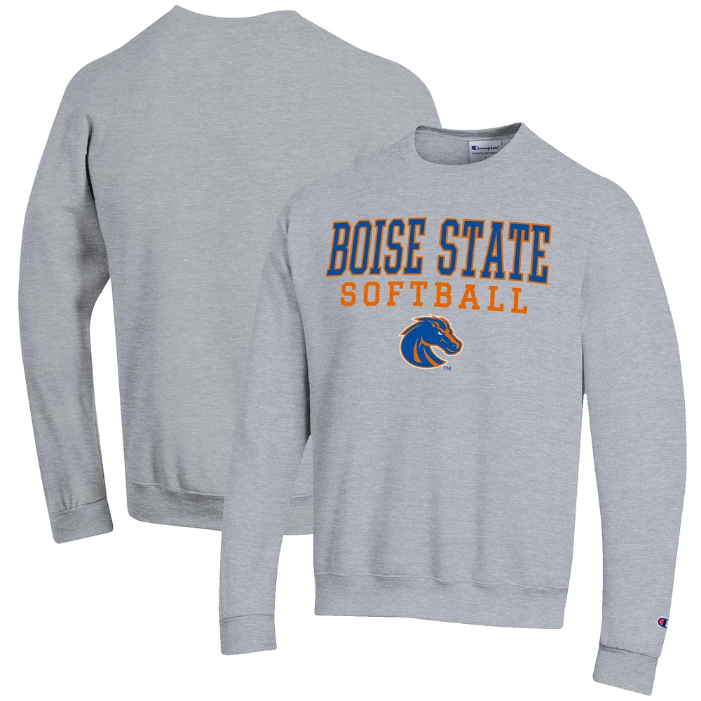 Men's Champion Gray Boise State Broncos Softball Stack Pullover Crewneck Sweatshirt