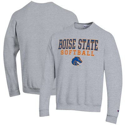 Men's Champion Gray Boise State Broncos Softball Stack Pullover Crewneck Sweatshirt