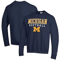 Men's Champion Navy Michigan Wolverines Softball Stack Pullover Crewneck Sweatshirt