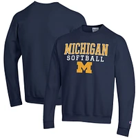 Men's Champion Navy Michigan Wolverines Softball Stack Pullover Crewneck Sweatshirt