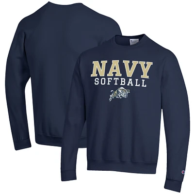 Men's Champion Navy Midshipmen Softball Stack Pullover Crewneck Sweatshirt