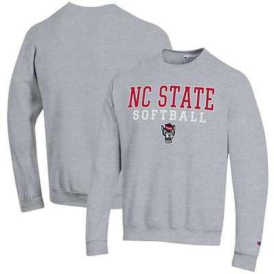 Men's Champion Gray NC State Wolfpack Softball Stack Pullover Crewneck Sweatshirt