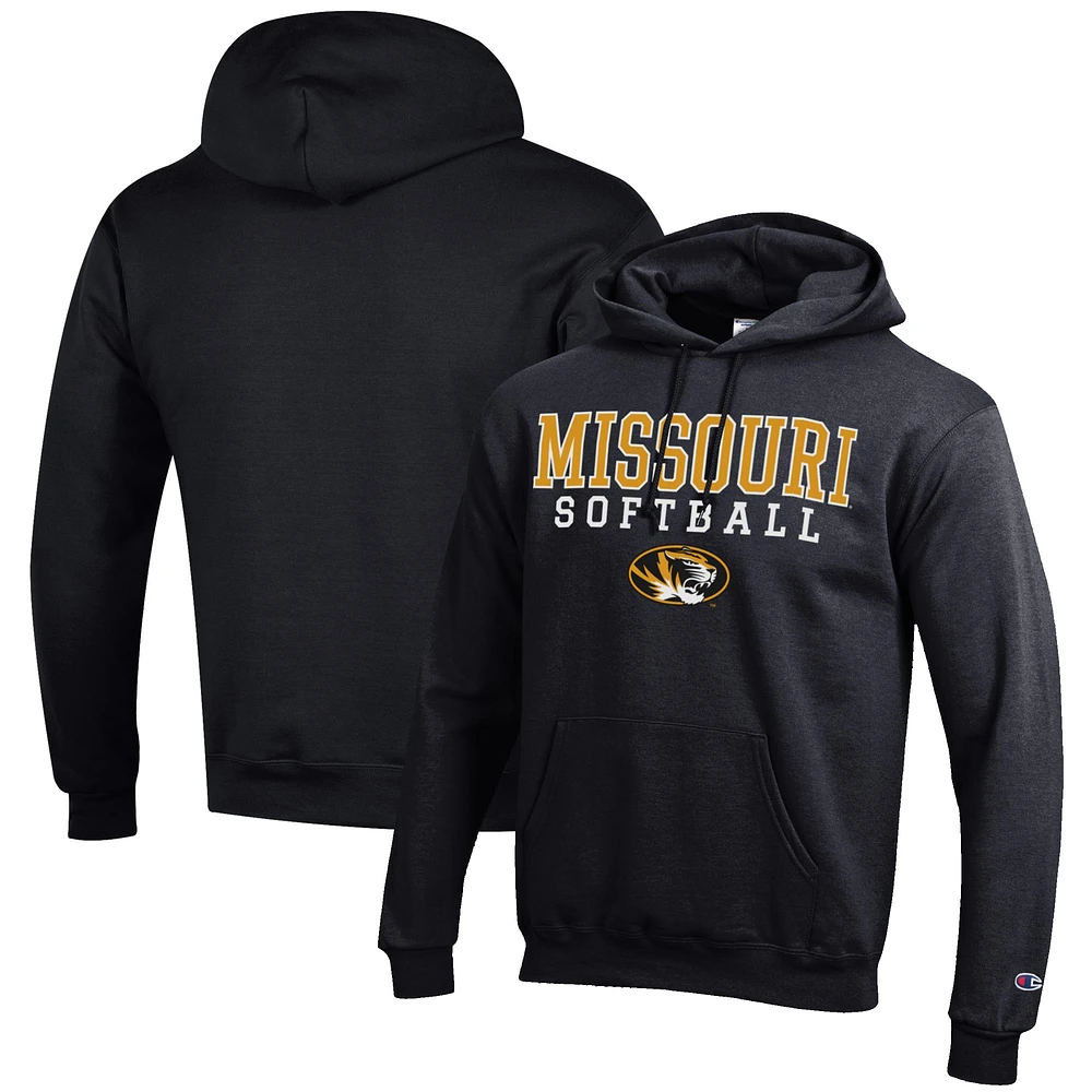 Men's Champion Black Missouri Tigers Softball Stack Pullover Hoodie