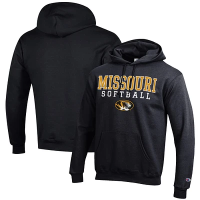 Men's Champion Black Missouri Tigers Softball Stack Pullover Hoodie