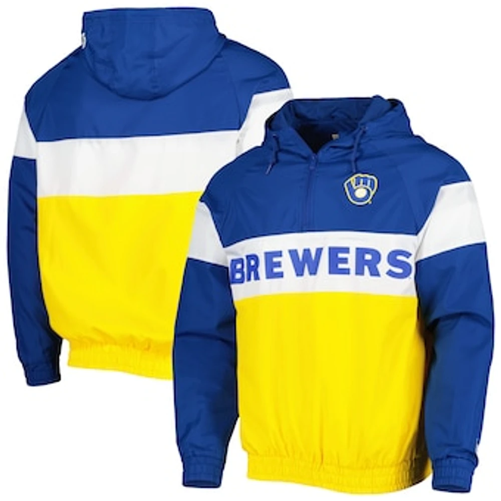 Men's New Era Gold Milwaukee Brewers Raglan Quarter-Zip Hoodie