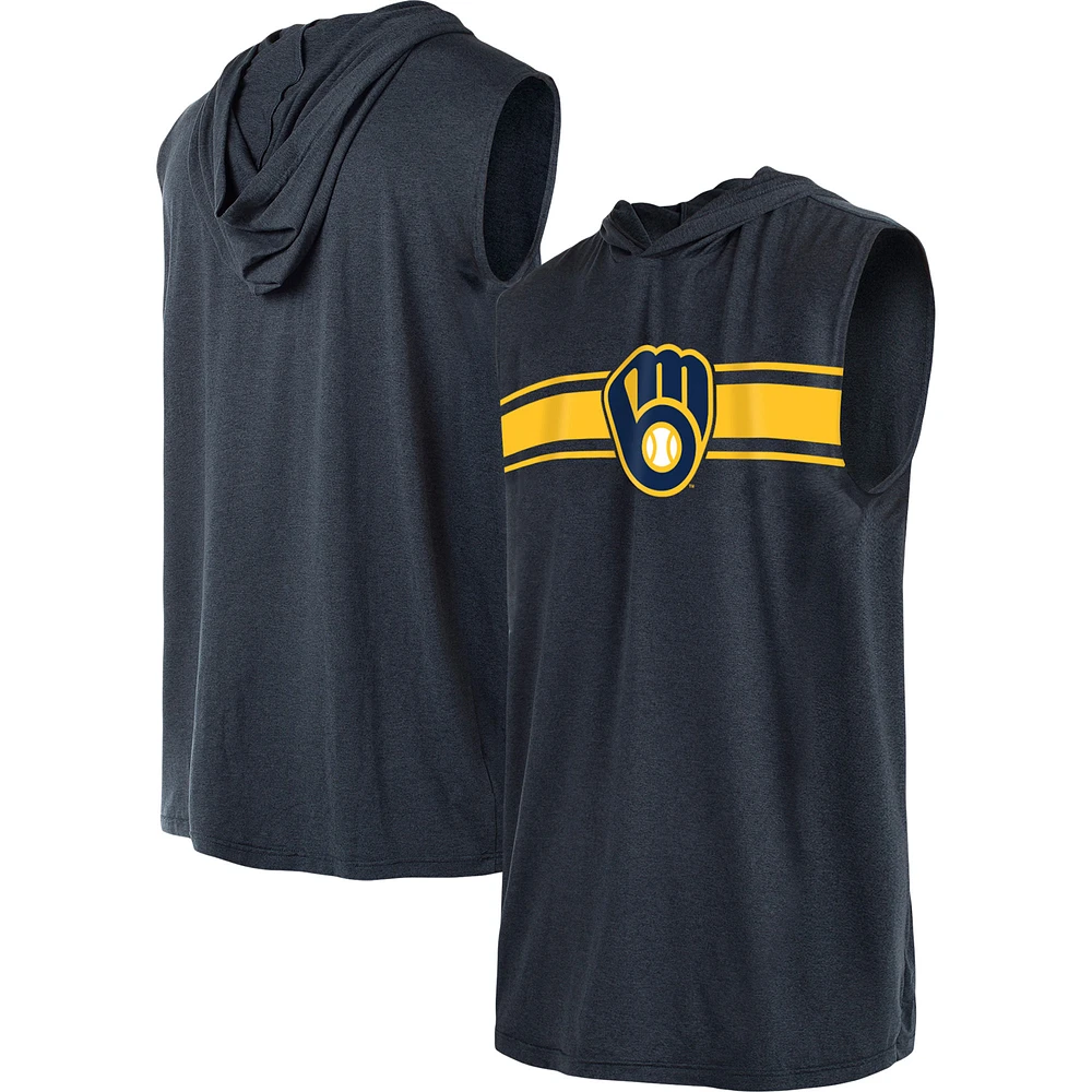 Men's New Era Navy Milwaukee Brewers Sleeveless Pullover Hoodie