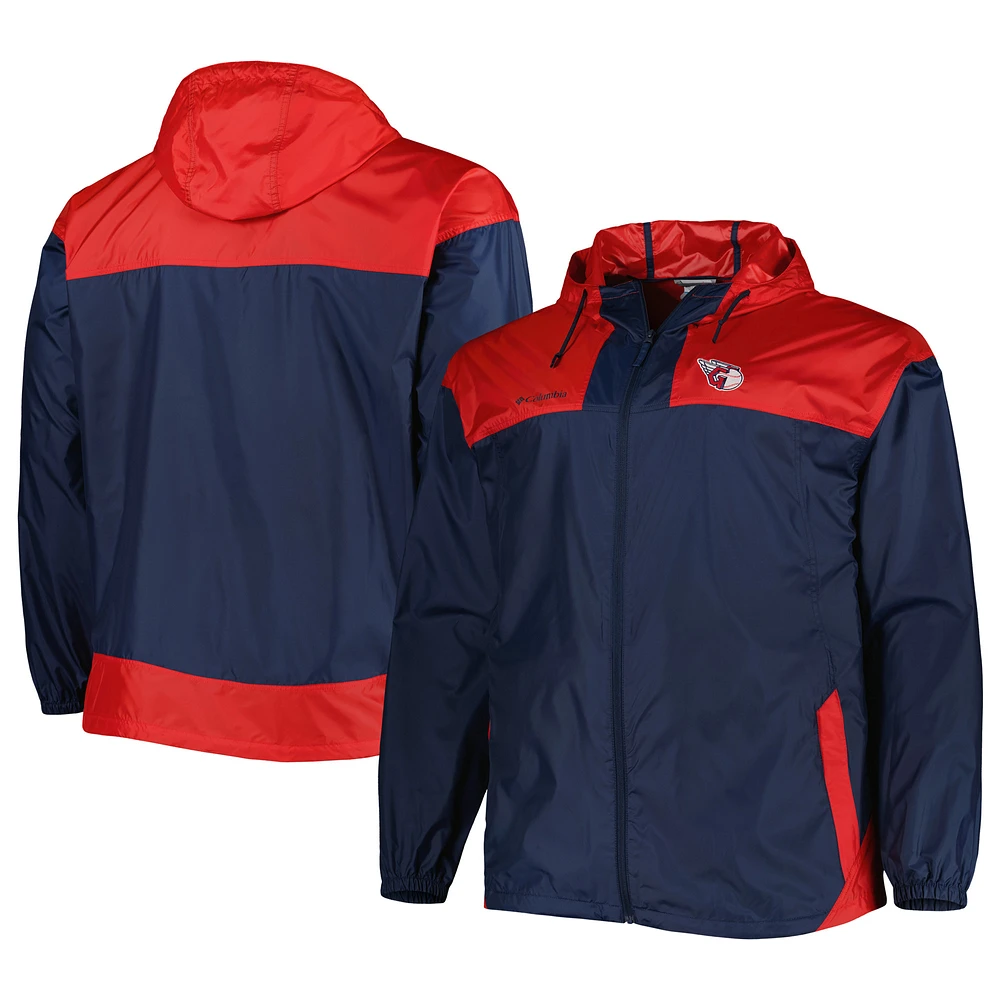 Men's Columbia Navy Cleveland Guardians Flash Forward Challenger Omni-Shade Full-Zip Windbreaker