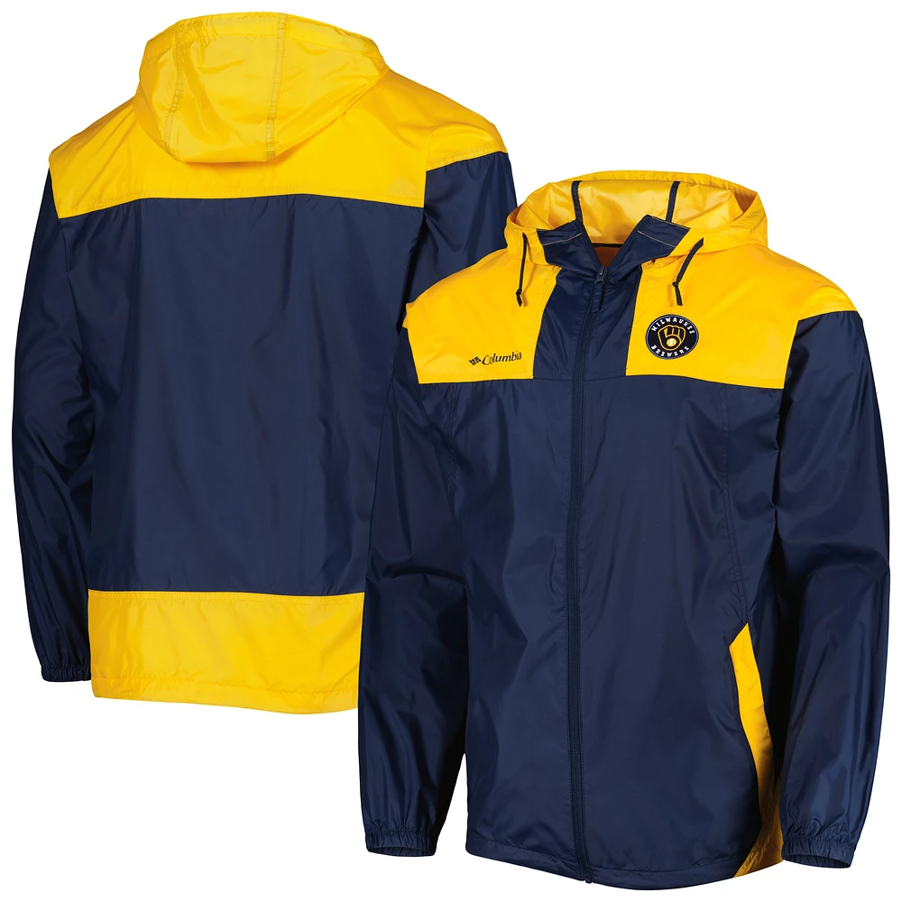 Men's Columbia Navy/Gold Milwaukee Brewers Omni-Shade Flash Forward Challenger Full-Zip Windbreaker Jacket