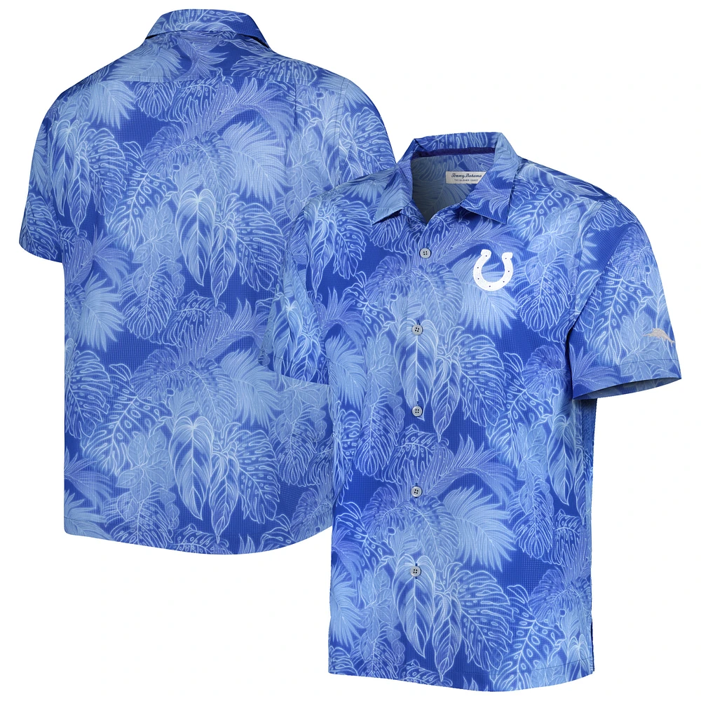 Men's Tommy Bahama Royal Indianapolis Colts Coast Luminescent Fronds Camp IslandZone Button-Up Shirt