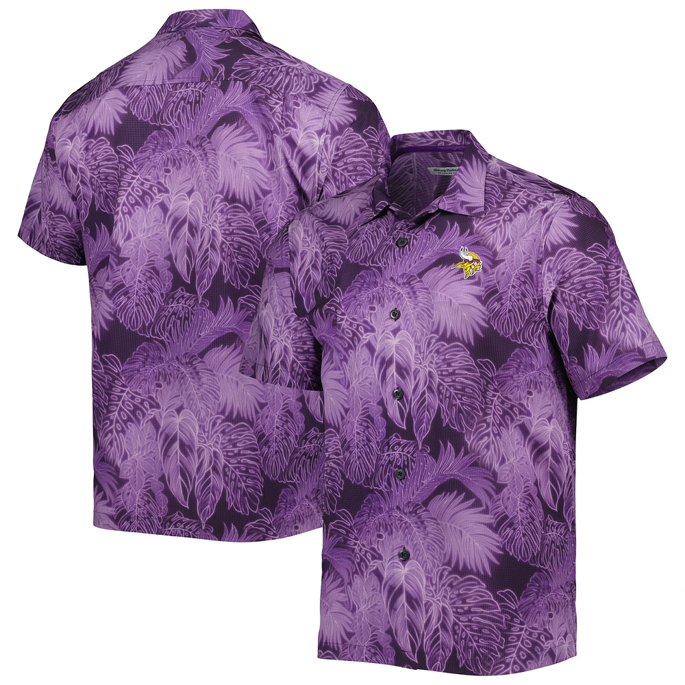 Men's Tommy Bahama Purple Minnesota Vikings Coast Luminescent Fronds Camp IslandZone Button-Up Shirt