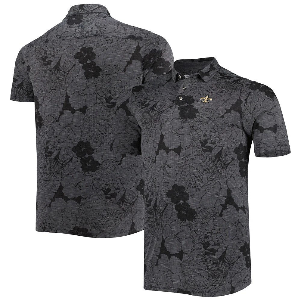 Men's Tommy Bahama Black New Orleans Saints Big & Tall Miramar Blooms Polo