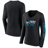 Women's Black Carolina Panthers Hometown Sweep Long Sleeve V-Neck T-Shirt