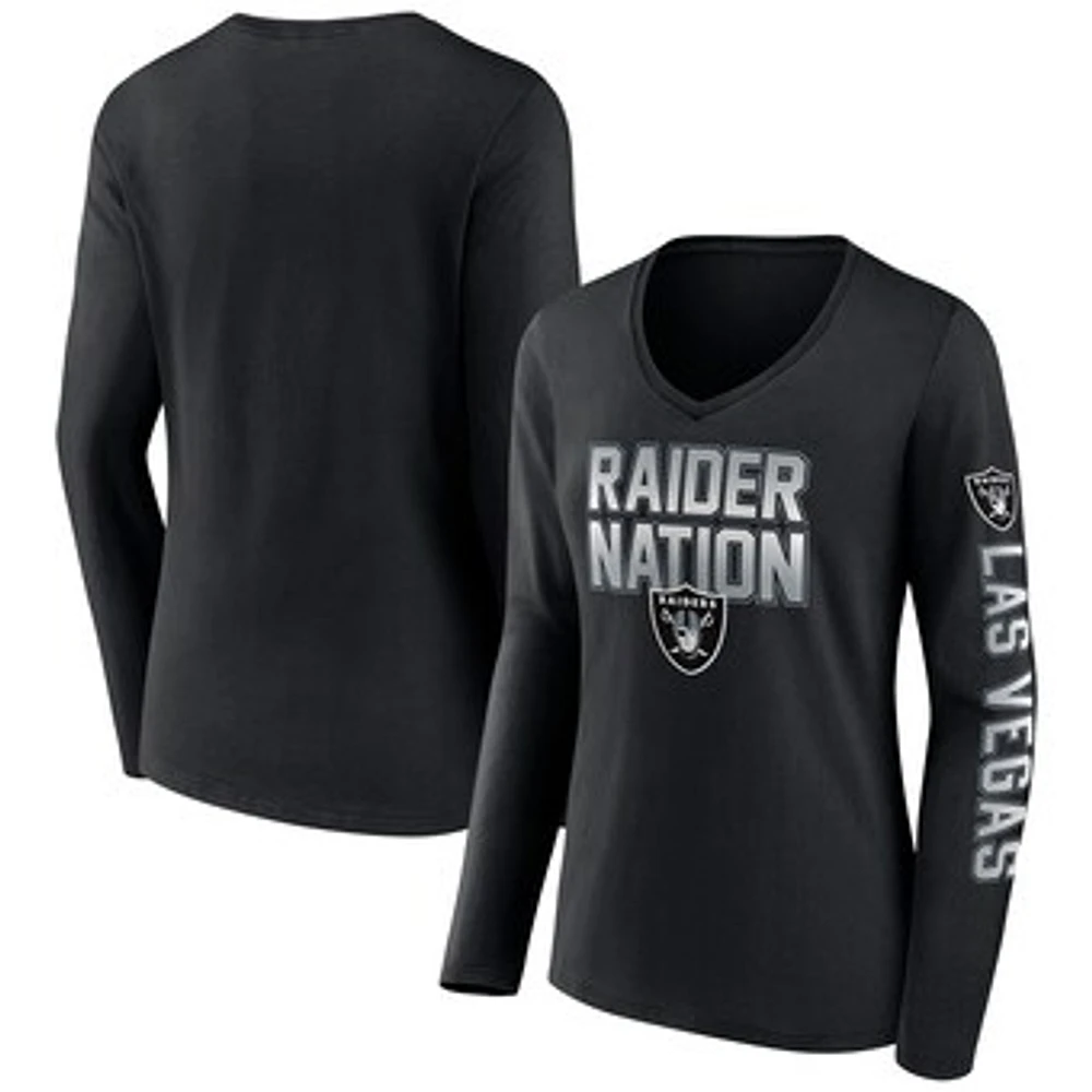 Women's Black Las Vegas Raiders Hometown Sweep Long Sleeve V-Neck T-Shirt