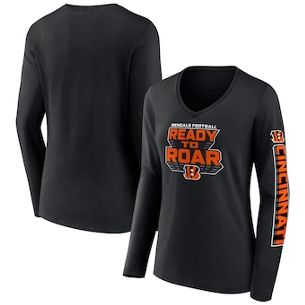 Women's Fanatics Black Cincinnati Bengals Hometown Sweep Long Sleeve V-Neck T-Shirt