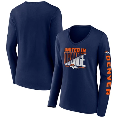 Women's Navy Denver Broncos Hometown Sweep Long Sleeve V-Neck T-Shirt