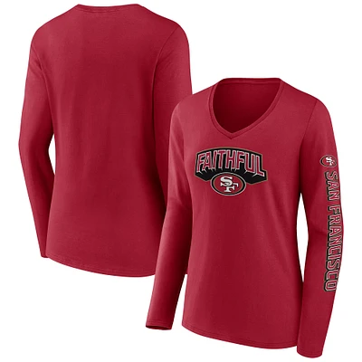 Women's Scarlet San Francisco 49ers Hometown Sweep Long Sleeve V-Neck T-Shirt