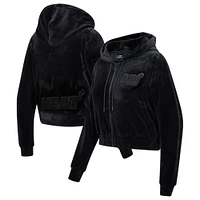 Women's Pro Standard Miami Heat Triple Black Velour Full-Zip Hoodie