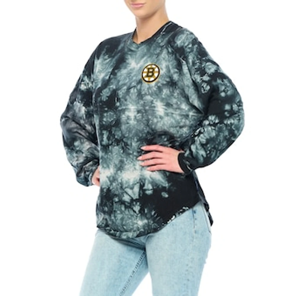 Women's Fanatics Black Boston Bruins Crystal-Dye Long Sleeve T-Shirt