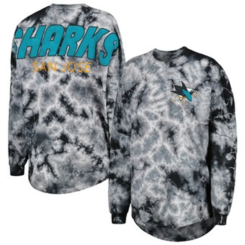 Women's Fanatics Black San Jose Sharks Crystal-Dye Long Sleeve T-Shirt