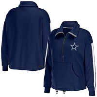 Women's WEAR by Erin Andrews Navy Dallas Cowboys Logo Stripe Half-Zip Top