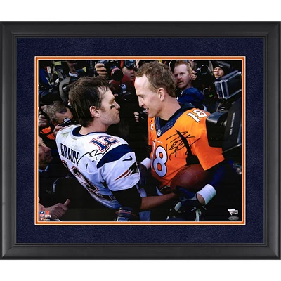 Peyton Manning & Tom Brady Denver Broncos vs. New England Patriots Multi-Signed Framed 16" x 20" Handshake Photograph with Suede Matting
