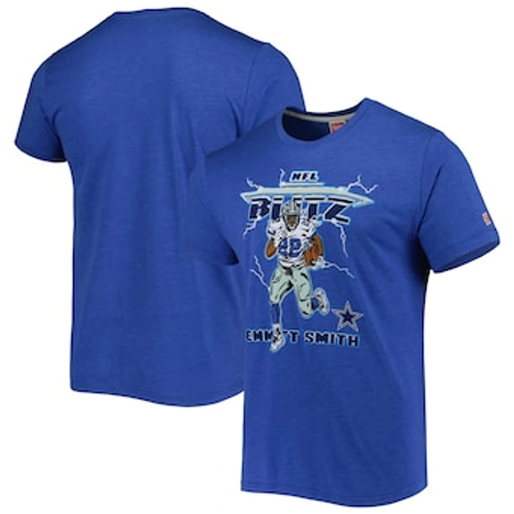 Men's Homage Emmitt Smith Heathered Royal Dallas Cowboys NFL Blitz Retired Player Tri-Blend T-Shirt